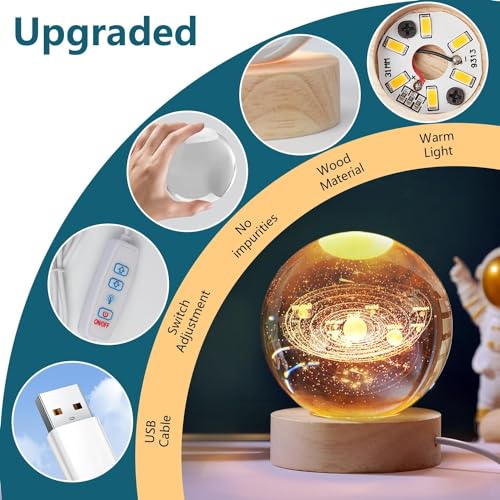 Image of Crackles 3D Crystal Ball Night Lamp, Creative Engraved Night Light for Kids Room, USB Table Lamp with Wooden Base, Light for Home Office Decoration (Random Design) Pack of 5 for Return Gifts