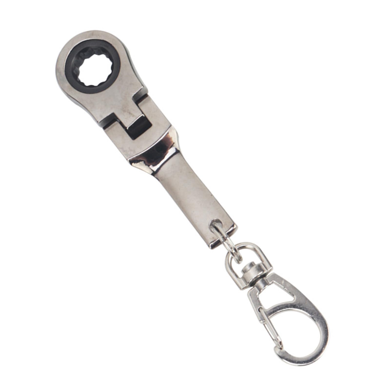 Netbiio Bright Grey Flexible 10Mm Ratchet Wrench Metal Keychain, 180 Degree Flexible Rotating Head, Fixed Applications Portable Wrench