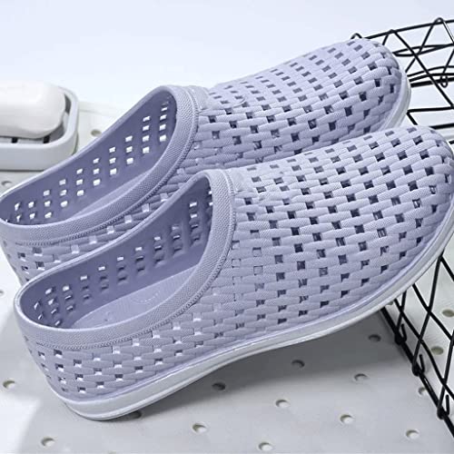 Flat Shoes Men's Hollow Slip-On Casual Work Shoes Men's Shallow Breathable Sandals(Beige,42 Code)4