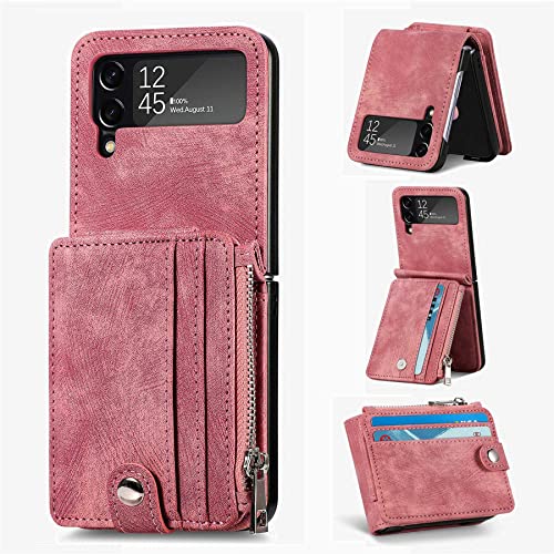 ZCDAYE Coque pour Samsung Galaxy Z Flip 4 avec Porte-Carte détachable, PU Cuir Samsung Z Flip 4 Etui pour téléphone Portable pour Samsung Galaxy Z Flip 4 2022, Rouge Cover