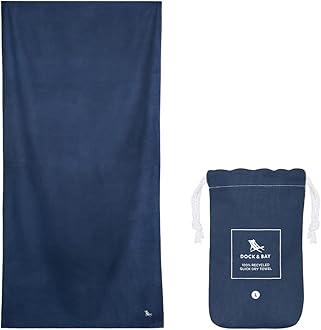 Dock & Bay Beach Towel, Quick Dry, Sand Free, Compact, Lightweight, 100% Recycled Materials, Includes Cover, Essential, Deep Sea Navy, Large (160 x 90cm, 63x35)