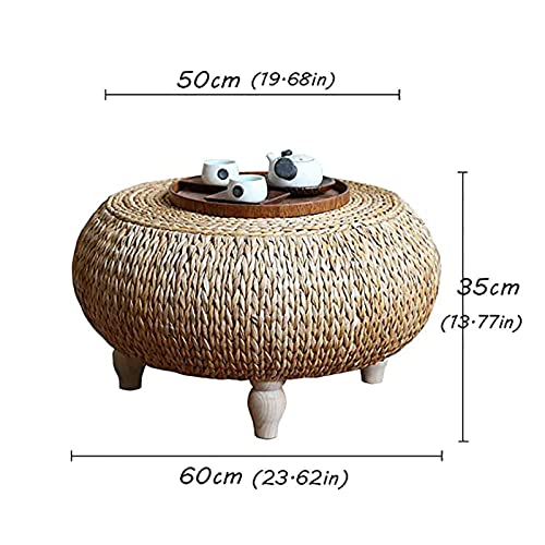 Qqxx Rustic Rattan Coffee Table,Round Coffee Table For Living Room,Hand Woven Wicker Side Table,Farmhouse Wood Low Table Tatami Table Seagrass Tea Table(19.68 × 19.68 × 13.77Inch, Nature) #TOP2