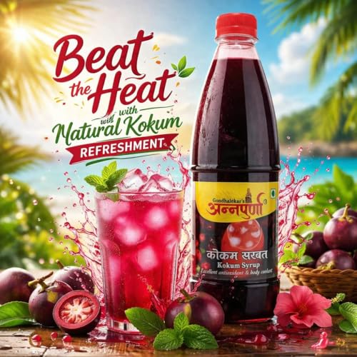 Image of Gondhalekar's अन्नपुर्णा Kokam Syrup- 500 ml (Pack of 2) | Natural Summer Cooler | Refreshing Kokum Drink Concentrate | Traditional Ayurvedic Beverage | No Artificial Colours | Helps Beat Heat & Aids Digestion