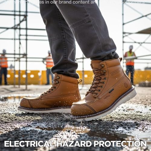 Image of SUREWAY Mens 6 inch Heavy Duty Waterproof Work Boots - Composite Toe, EH Construction Industrial Safety Leather Boots, Lace Up Moc Toe, Oil /Slip Resistant Comfortable Outsole