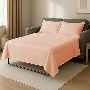 4 Piece Sleeper Sofa Luxury Bed Sheet Set 100% Egyptian Cotton 800 Thread Count Queen XL Size 60" x 80" Inch Fits Mattresses Up to 6" Drop - Blush Solid