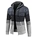 MORCHAN Packwork Automne Hiver Homme Veste à Capuche Zipper Cardigan en Maille Manteau à Manches Longues(Large,Bleu)