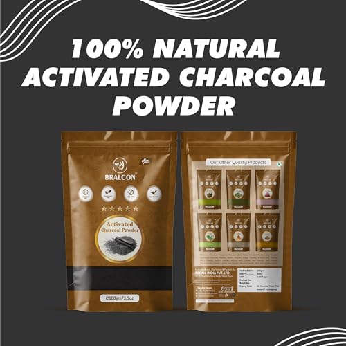 Image of BRALCON Activated Charcoal Powder - 100gm for Face and Skin, Chemical Free - Deep Cleansing Face Mask for Blackhead Removal and Skin Detoxification