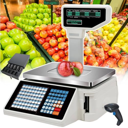Báscula comercial digital con impresora de etiquetas 30kg