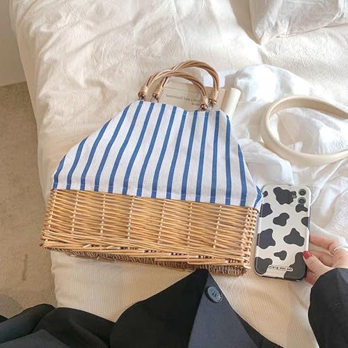 Bolso Tote Bohemio de Playa Azul con Rayas miniatura 3