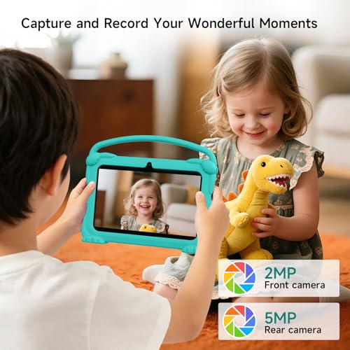 Image of YQSAVIOR Kids Tablets, Android 12 Tablet for Kids, 4GB RAM 32GB ROM Toddler Tablet 7 inch IPS Screen, Parental Control, 2+5MP Dual Camera, Shockproof Case for Educational Games (Green)