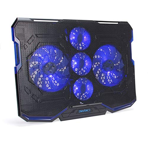 ENHANCE Cryogen Gaming Laptop Cooling Pad - Fits up to 17 inch Computer, PS4 - Adjustable Laptop Cooling Stand with 5 Quiet Cooler Fans, 2 USB Ports and LED Lighting - Slim Portable Design 2500 RPM