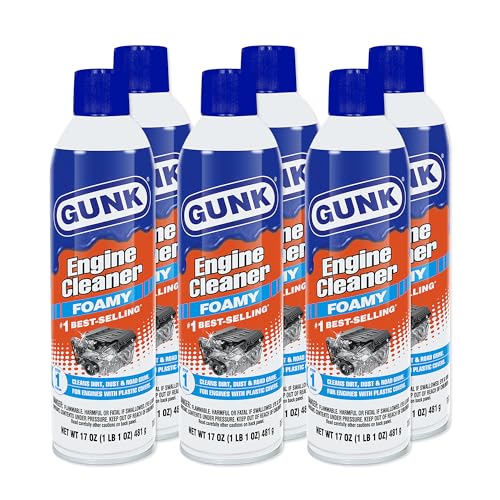 Gunk Engine Cleaner – Foamy Spray for Engines with Plastic Covers – Expanding Foam Quickly Removes Grease, Oil, Dirt & Road Grime - Clings to Surfaces for Easy Rinse – 17 oz. (Case of 6)