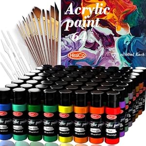 Acrylic Paint Set 76 PCS of 64 Colors 2fl oz 60ml Bottles with 12 Brushes,Non Toxic 64 Colors Acrylic Paint No Fading Rich Pigment for Kids Adults Artists Canvas Crafts Wood Painting