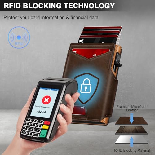 wallet for men wallet with slim pop up card holder 9-13 cards bifold minimalist smart wallet rfid blocking credit card holder with id window amp stretchable cash slot compact metal aluminum card case