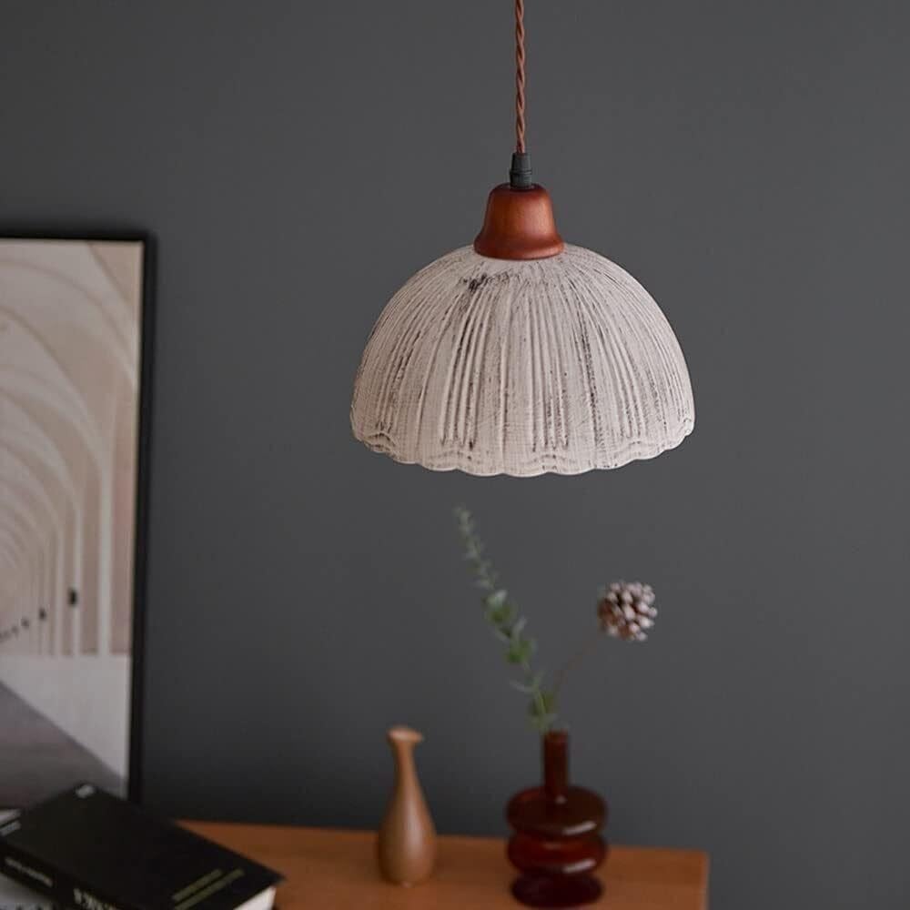 Lampada Sospesa Ceramica Vintage Rustica Mid‑Secolo Bordo Ondulato