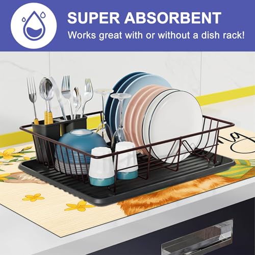 Image of HOMETITUTE Spring Cat Stove Top Covers for Electric Stove 28x20 Inches Heat Resistant Glass Cooktop Protector Pad Decorative Stovetop Cover Dish Drying Mats for Kitchen Countertop Coffee Bar Decor