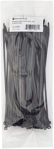 Monoprice Cable Tie 8 inch 40LBS, 100pcs/Pack - Black