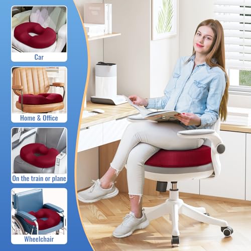 Image of CloudBliss Donut Pillow Stadium Seat Cushion for Tailbone Pain Relief and Hemorrhoids, Memory Foam Seat Chair Cushion, Portable Seat Cushions for Bleachers, Car, Home & Office