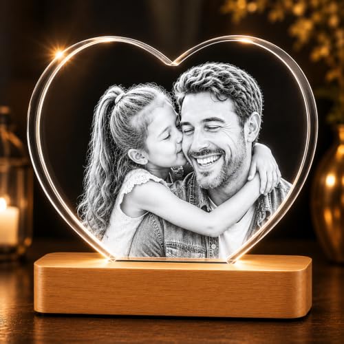 3D Crystal Photo Personalized Gifts for Women Wife Men Mom Father Her Him Dad Grandpa Great Customized Gift with Your Own Photo Custom Glass 3D Laser Etched Picture Wedding - Heart(Small)