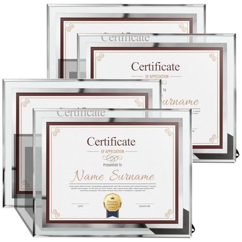 Schliersee 8.5x11 Certificate Frames Set of 4, 8.5 x 11 Glass Picture Frame for Document, Degree, Diploma, Desk Tabletop Decor