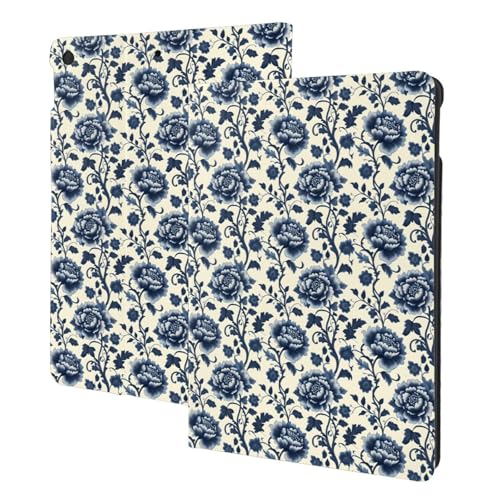 Housse iPad 10.2 imprimé fleurs bleues, étui tablette pour le bureau