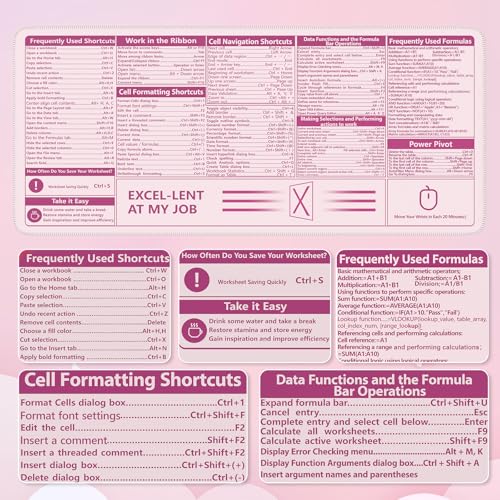 Image of iCasso Excel Cheat Sheet Desk Pad,Excel Mouse Pad Shortcuts,Excel Shortcuts Cheat Sheet Keyboard Mat, Extended Large XXL Non-Slip Mousepad with Stitched Edges for Computer(Pink Excel Shortcuts)