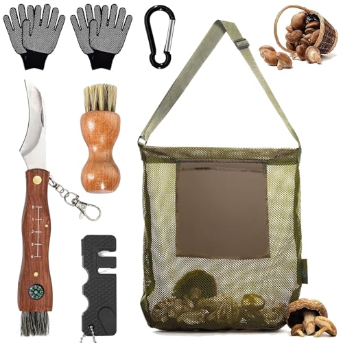 HUIKUANGEU Navaja para Setas,Navaja Setas,Navaja Champiñon,Navaja Micologica,Bolsa de Caza de Hongos,Cuchillo para Hongos con Cepillo y Regla,Cuchillo Plegable para Setas/Trufa,para Recoger Setas