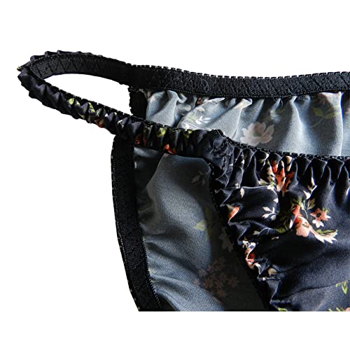 6Pieces Women's Silk String Panties Bikini Flower Size S-XXL(26-41")3