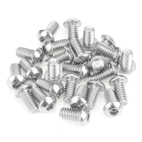 Image of 25 Pieces 1 /4-20 x 1 /2 inch Button Head Socket Cap Screws Bolts, HELIFOUNER 304 Stainless Steel (18-8) Screws, Bright Finish, Fully Threaded