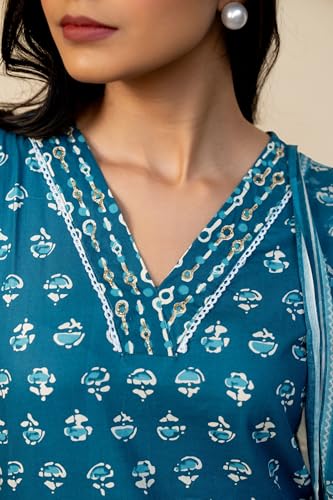 Image of MIRCHI FASHION Women's Straight Fit Pure Cotton Floral Printed Kurta Set with Dupatta and Pant