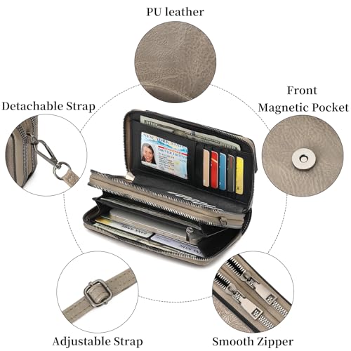 FALAN MULE Crossbody Bags for Women Small Leather Cell Phone Wallet Wristlet Purse with Zip Around 2 Strap4