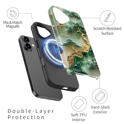 Image of Goodon for iPhone 17 Case Cute - Wireless Charging Compatible - Dual-Layer Hard Shell + Silicone Cover - Protective Phone Case with Trendy Designs for Women - Gold Inlaid Jade Carving | Dual-Layer Hard Shell + Silicone, Slim Fit Protective Phone Cover with Wildflower Designs for Women Girls