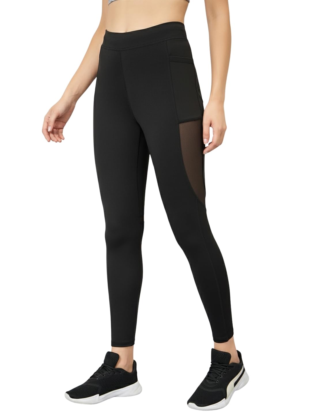 Women's Stretch Fit Mid Rise Stretchable Gym Pants Workout : The Ultimate Yoga Pants | Gym Track Pants with Mesh Insert & Side Pockets (5100)