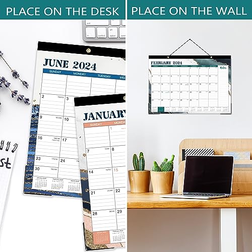 Desk Calendar 2024-12 Monthly Desk/Wall Calendar 2-In-1, 16.9" X 11.9", January 2024 - December 2024 With Corner Protectors, Ruled Blocks - Pink By Artfan #TOP1