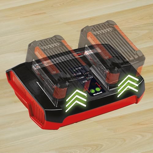 Original Einhell Ladegerät Power X-Twincharger 3A Power X-Change (Li-Ion, 18V, gleichzeitiges Laden von 2X 18V Akkus, permanente Akkuüberwachung + int. Lademanagement, 6-fache Zustands-LED-Anzeige)
