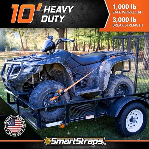 Image of SMARTSTRAPS 10' Retractable Ratchet Straps, 2 Pack - 3,000lb Break Strength, 1,000lb Safe Work Load - Haul Motorcycles, Boats, and Appliances with Patented Technology Heavy Duty Ratchet Straps