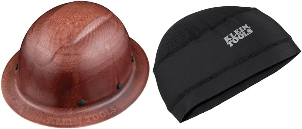 Klein Tools Full Brim Class G KONSTRUCT Series Hard Hat, Sweat-Wicking Sweatband, Top Pad, Brown & Cooling Helmet Liner