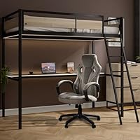 XR Living Denver 3ft Single, High Sleeper Bunk Bed - App Controlled LED Lights, Gaming Desk & PC Storage Shelf, Wireless Charging, Sturdy Metal Frame for Kids & Teens - Oak & Black - 90x190cm