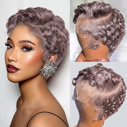 Ash Blonde 13X4 Lace Front Curly Pixie Cut Wig Human