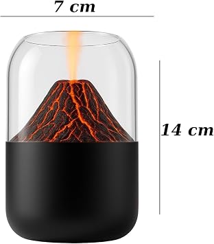 Mini Volkan Alev Efektli Aromaterapi Hava Nemlendirici – 14x7 cm USB Şarjlı Renk Değiştiren LED Işıklı Masa Üstü Difüzör