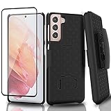 Ailiber for Samsung Galaxy S21 5G Case Holster, Galaxy S21 Screen Protector, Swivel Belt Clip Kickstand Holder, Slim Armor Shell Full Body Protective Pouch Cover for Samsung S21 5G 6.2inch -Black