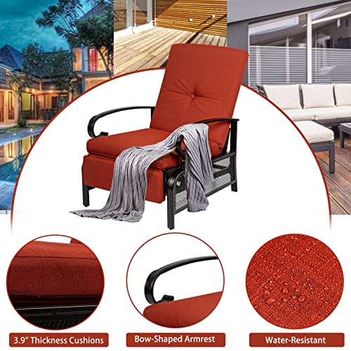 Crownland Patio Metal Recliner Of 2, Outdoor Lounge Chair With Adjustable Backrest And Removable Cushion For Porch, Backyard, Garden (Red) #TOP3