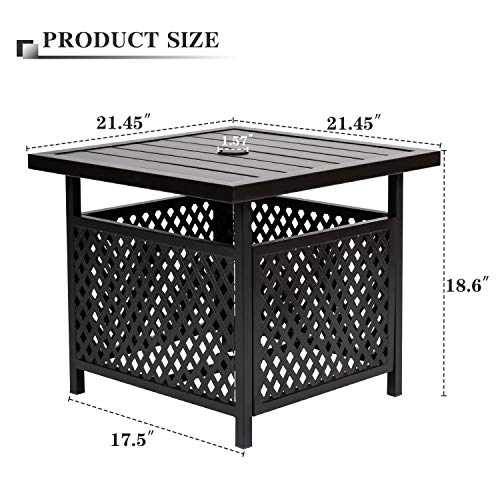 Solaura Patio Side Table With 1.57" Umbrella Hole, Square Outdoor Patio Bistro Table With Outdoor Iron Umbrella Base Stand- Black #TOP2