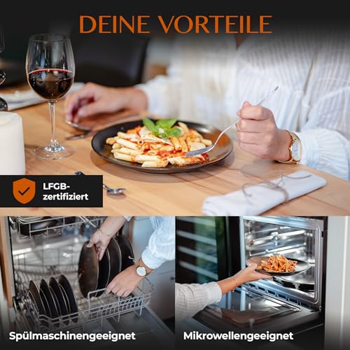 Mikawi 12-teiliges Geschirr-Set aus Steinzeug – Prairie Linie-edles Design im braun/schwarz Farbton, Service bestehend aus 4 Speisetellern, 4 Desserttellern und 4 tiefen Tellern/Premium Kollektion
