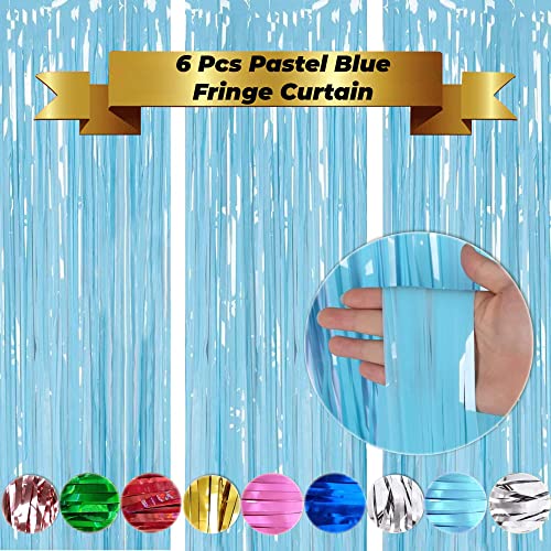 Image of 6 Pieces Foil Fringe Tinsel Party Curtains for Photo Backdrop (Pastel-Blue)