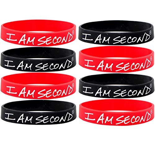 CosyFamily 8 Pack I Am Second Black and Red Silicone Wristband Bracelets Place Jesus & Others First