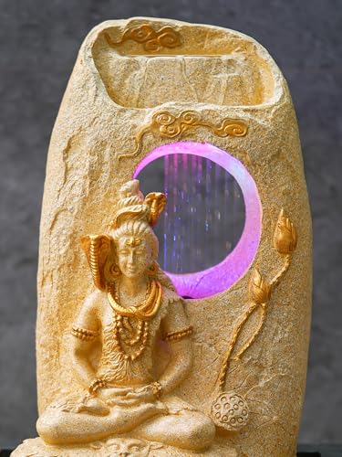 Image of CHRONIKLE Sand Polyresin Tabletop Lord Shiv Indoor Water Fountain for Home Decor with LED, Speed Control Pump (Size: 37 x 28 x 56 CM | Weight: 2900Gram)