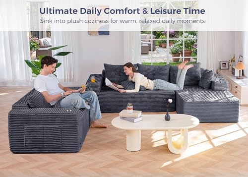 Image of MAXYOYO Modular Sectional Couch with L-Shape Chaise and Loveseat, Modern Boneless Couch for Living Room, Oversized Sofa with Deep Seat, No Assembly Required, Dark Grey