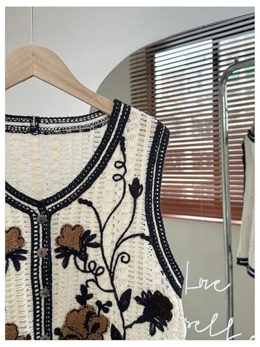GORGLITTER Women's Embroidered Floral Crochet Vest Button Up Crop Summer Cowgirl Tops Country Concert Outfits 20254