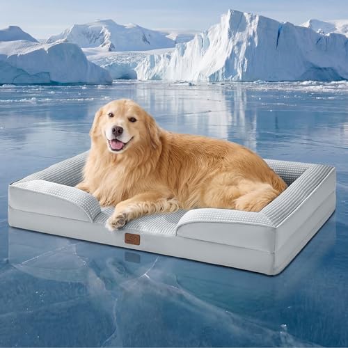 Bedsure XL Dog Bed for Extra Large Dogs - Orthopedic XLarge Dog Cat Cooling Bed Washable, Comfort Dogs Couch Sofa with Waterproof Removable Cover, Pet Bed with Nonskid Bottom, Cooling Grey, 42'